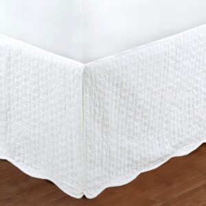 White Quilted Bed Skirt Dust Ruffle Matelasse Tailored 16" Drop (Queen)