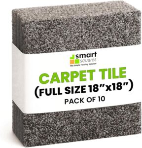 Smart Squares in A Snap Premium Plush Carpet Tiles, Made in USA – 18x18 Peel and Stick Floor Tiles with Attached Padding – Seamless DIY Carpet Squares (22.5 Sq Ft, 10 Pack, 783 Ironside)