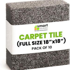 Smart Squares in A Snap Premium Plush Carpet Tiles, Made in USA – 18x18 Peel and Stick Floor Tiles with Attached Padding – Seamless DIY Carpet Squares (22.5 Sq Ft, 10 Pack, 783 Ironside)